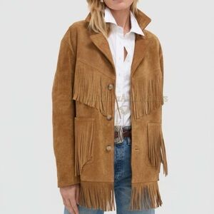 Suede Fringe Jacket - Tan Women’s Coat
